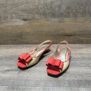 Anne Klein Jadon Orangish Red /Ivory Peep Toe Slingback Heels Women's Size 8.5